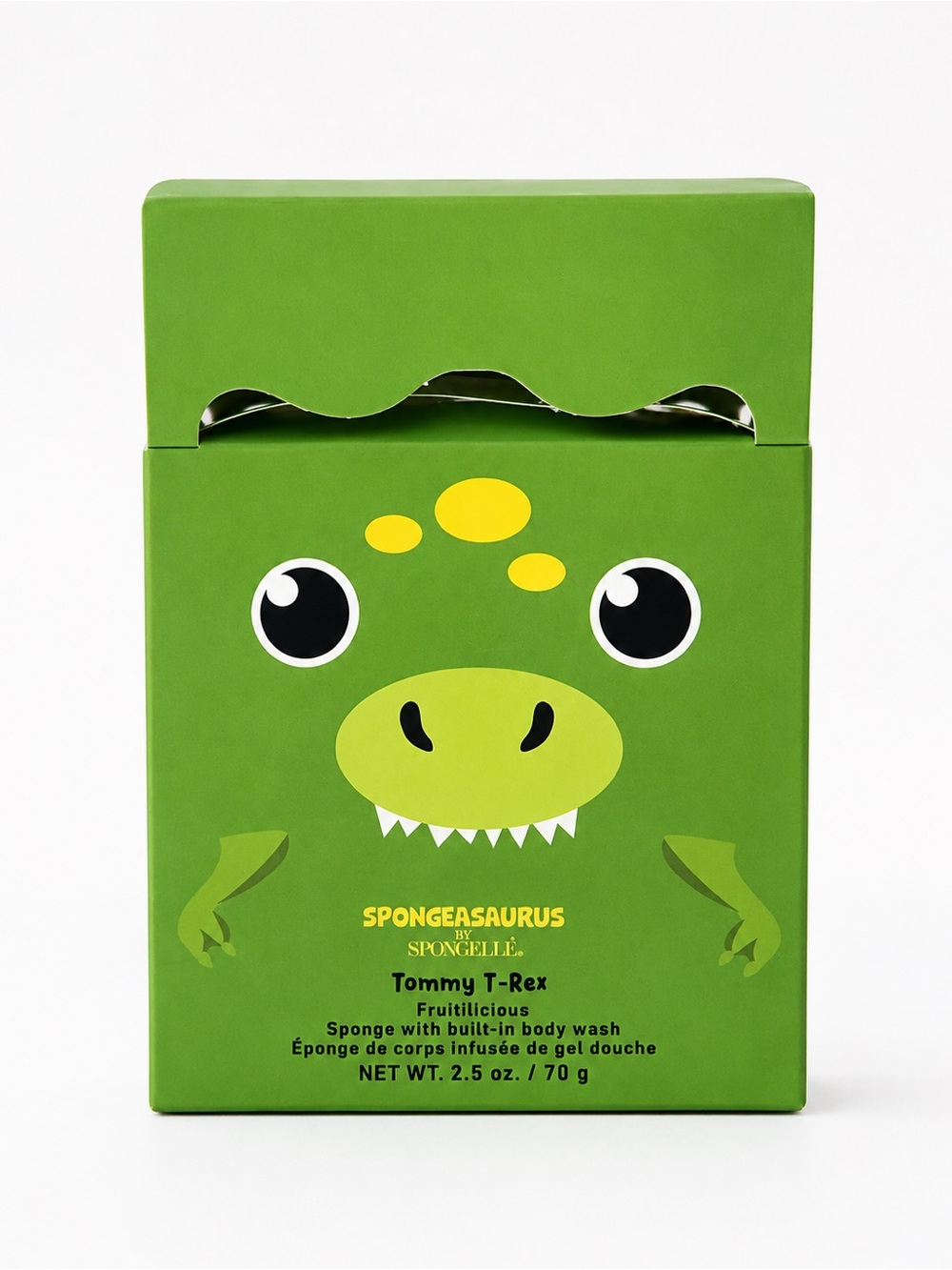 Spongelle Green Tommy T-Rex Sponge with Yellow Accents